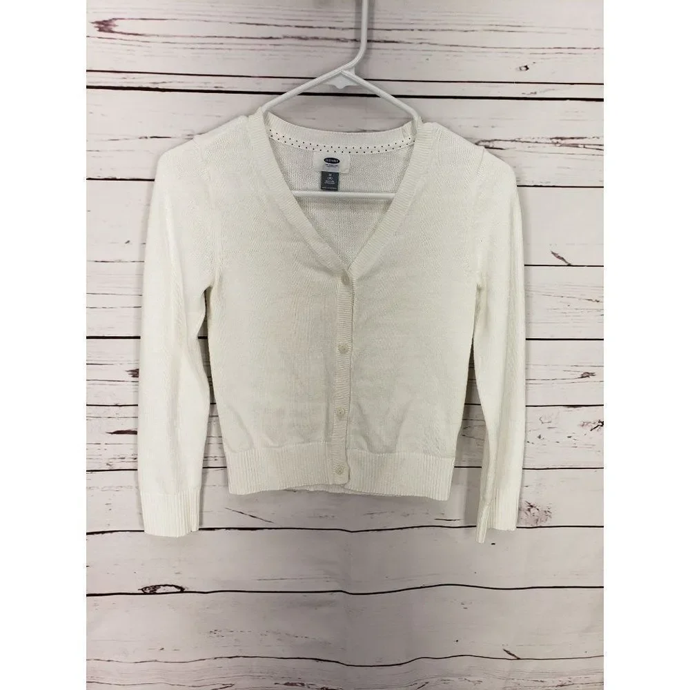 Old Navy White Button Up Girl's Size 8 Regular‎ School Uniform Sweater